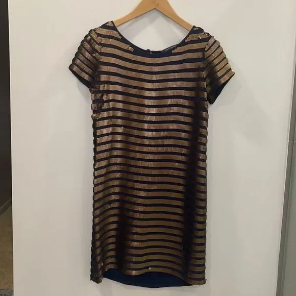 french connection sequin stripe dress French Connection Sequin Silver Striped Dress Sz US 2